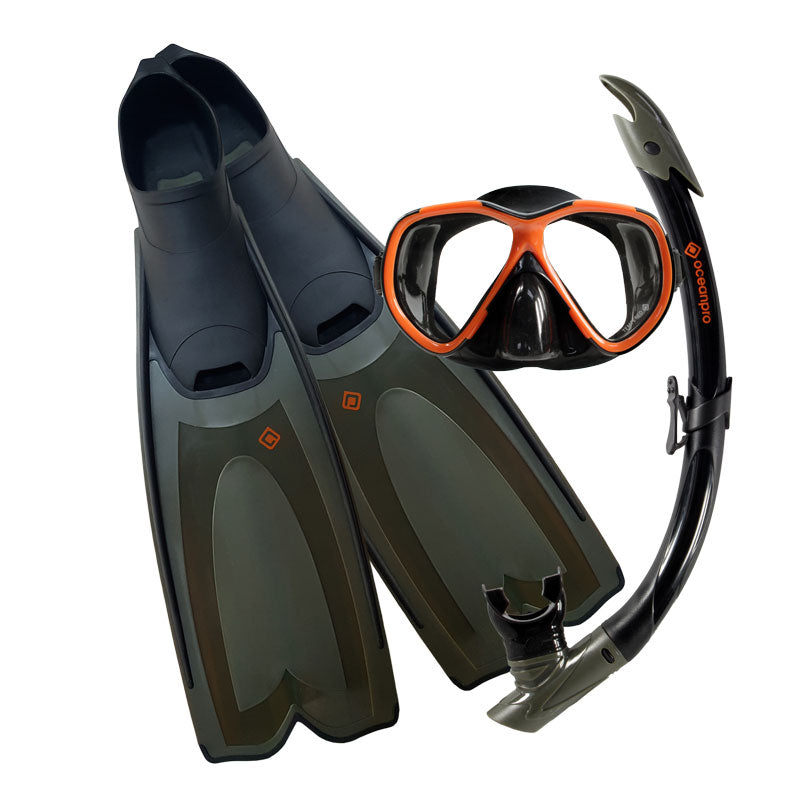 Ocean Pro - Mallacoota Mask, Snorkel And Fin Set - 5-6, Black/Orange image