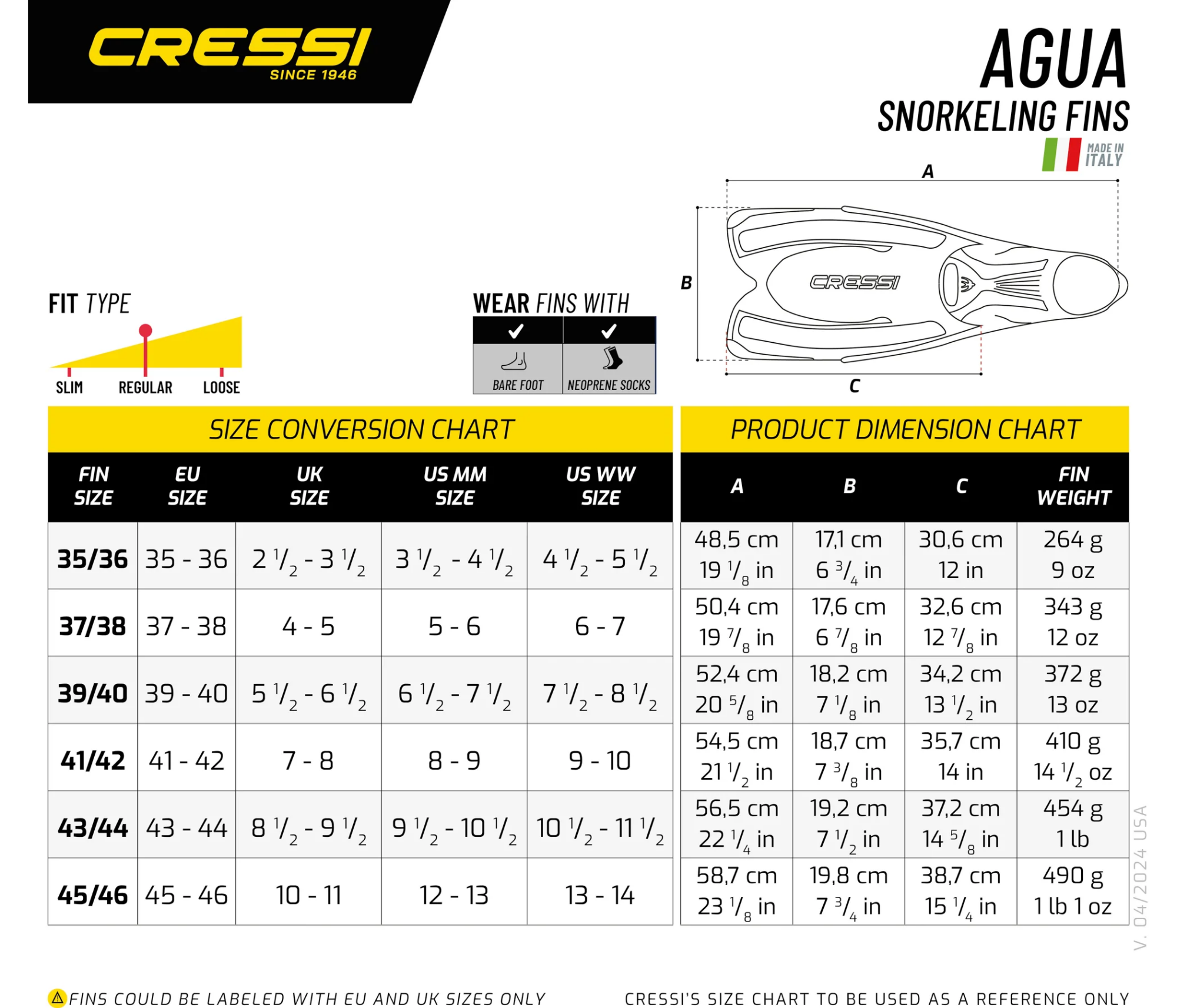 Cressi -  Agua Fins Adult - Aqua